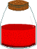A glass with a cork on top that holds a red potion that heals the life of the user.