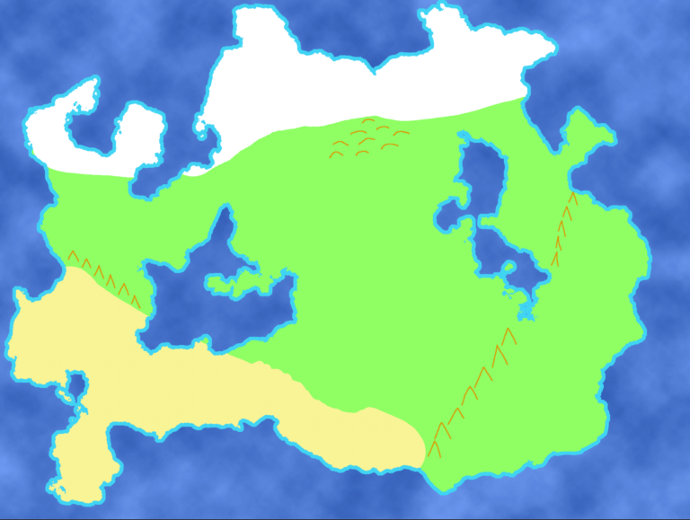 In a fantasy map, green represents grass/plains, white tundra, and yellow desert.