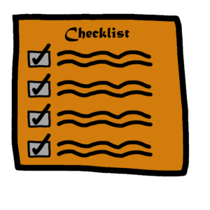 A brown checklist for with scribble lines denoting what to do to create a fantasy race. There's gray checkboxes with black checks. The word checklist appears at the top.