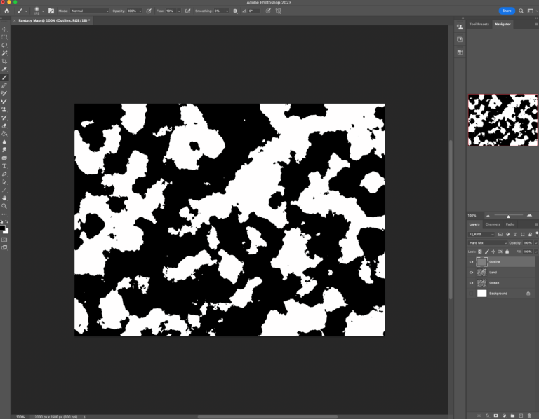 A mixture of black and white helps establish the foundations of creating a fantasy map.