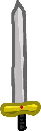 One of several kinds of swords, this one has a yellow hilt that has a red gem embedded inside in the middle. It has a black pommel.