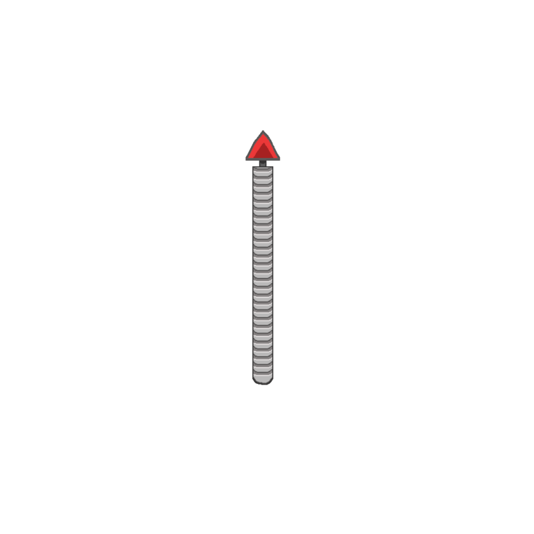 The pike is a type of fantasy spear. It has a gray shaft with dark gray lines running across it. The tip is red with a triangular darker red in the middle bottom.