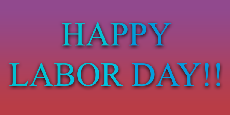 The words of Happy Labor Day are in a blue gradient. The background is a purple-red gradient with the purple on the top and the red on the bottom.